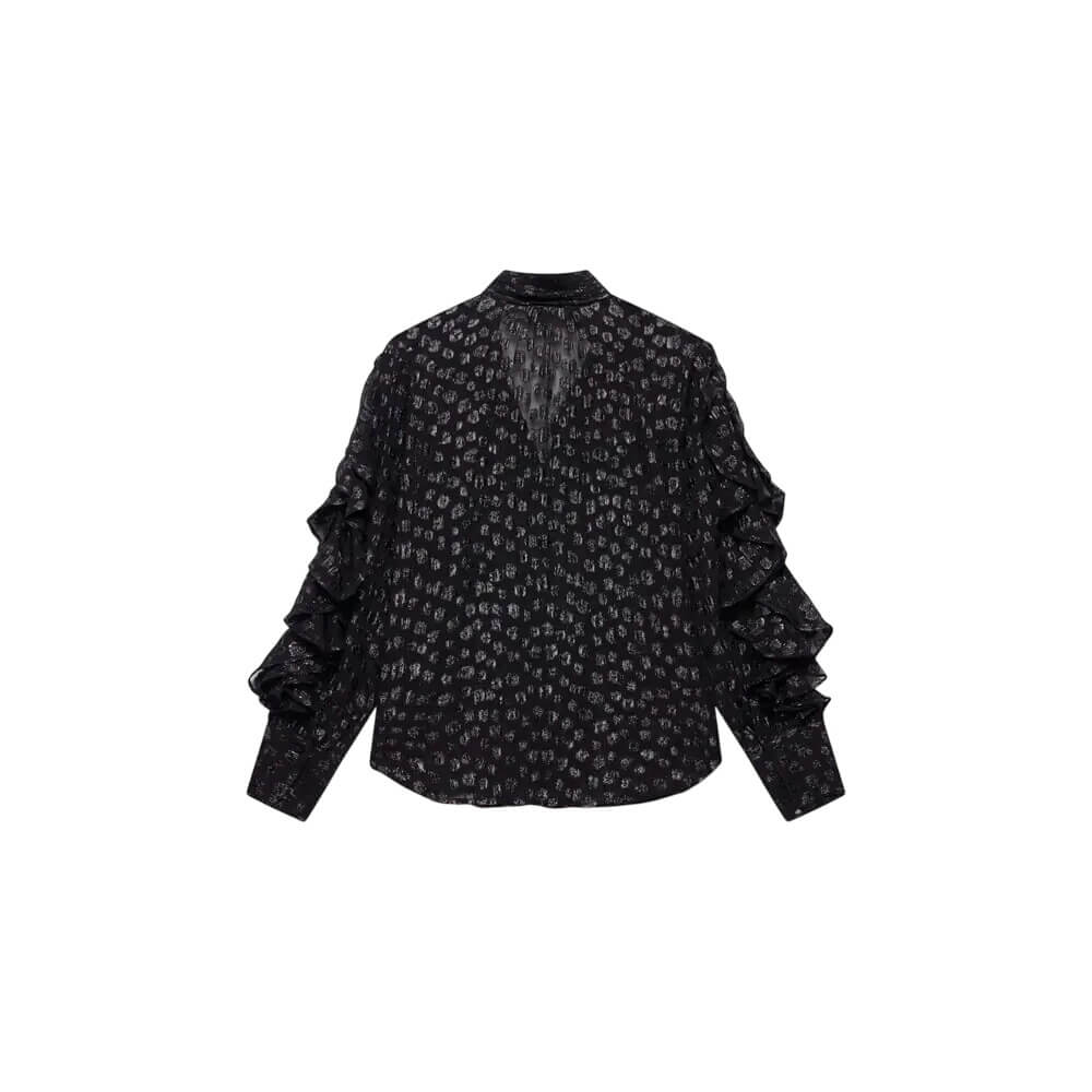 Mint Velvet Black Jacquard Ruffle Blouse
